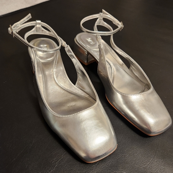 Zara Block Heel Ankle Strap Shoes Silver - Picture 7 of 11